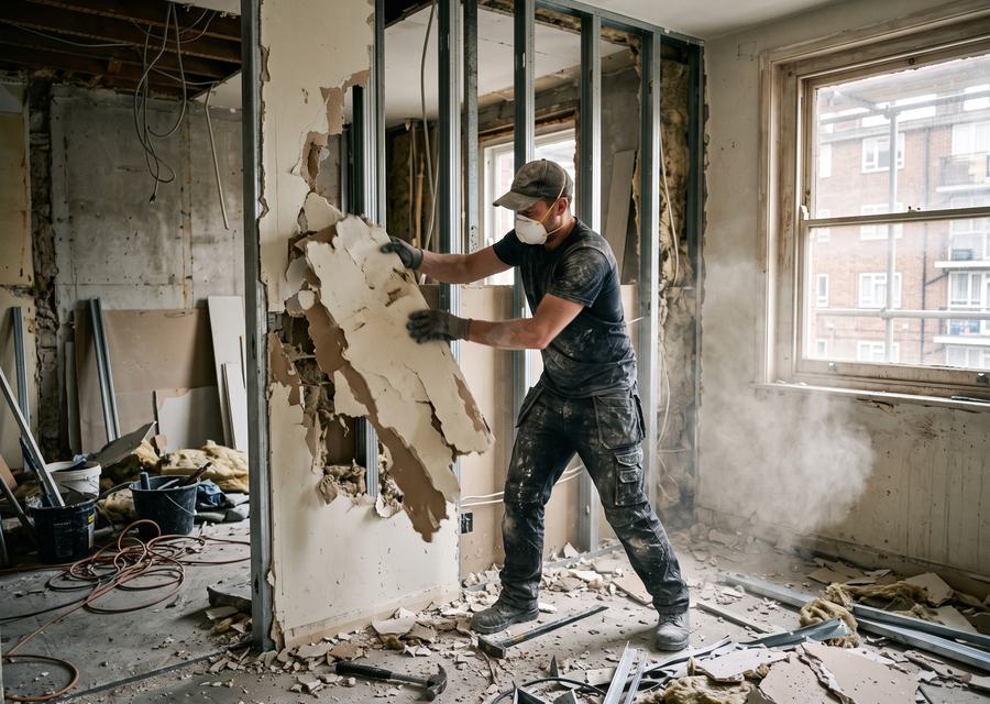 Rückbau einer Ständerwand, Metallprofile liegen frei